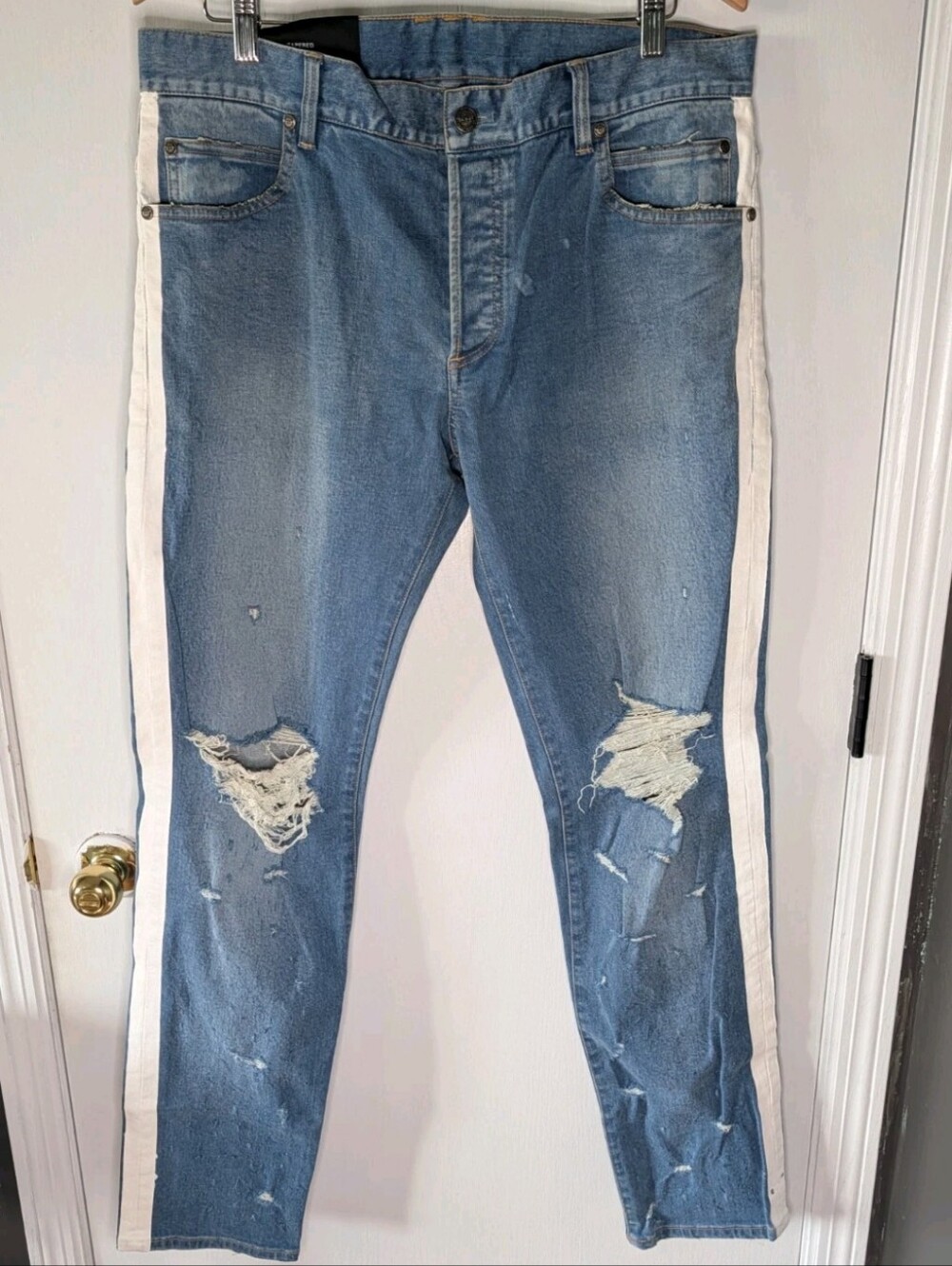 Balmain jeans denim men size 34 waist straight leg distressed